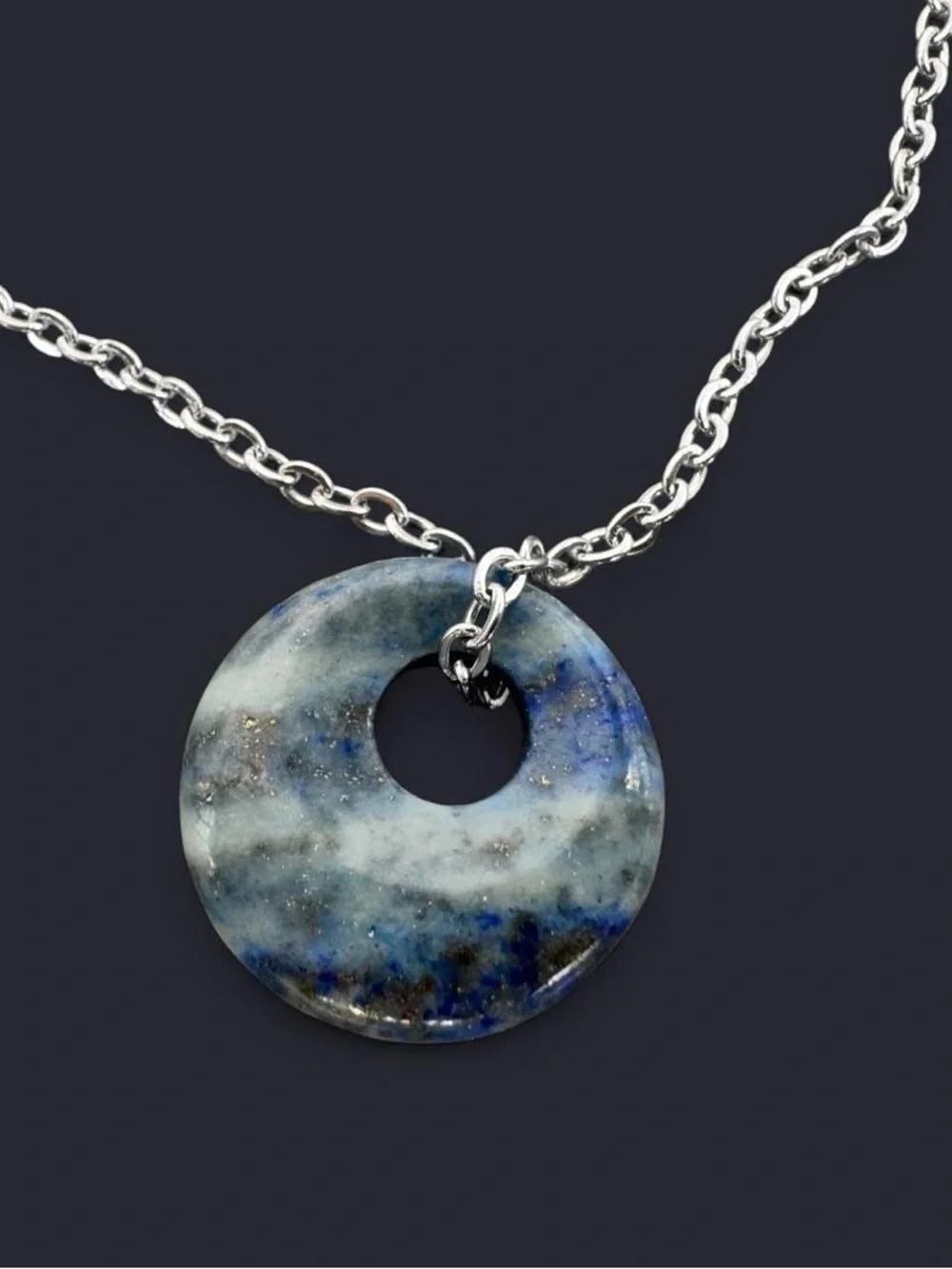 Lapis Lazuli Donut Pendant Silver Necklace